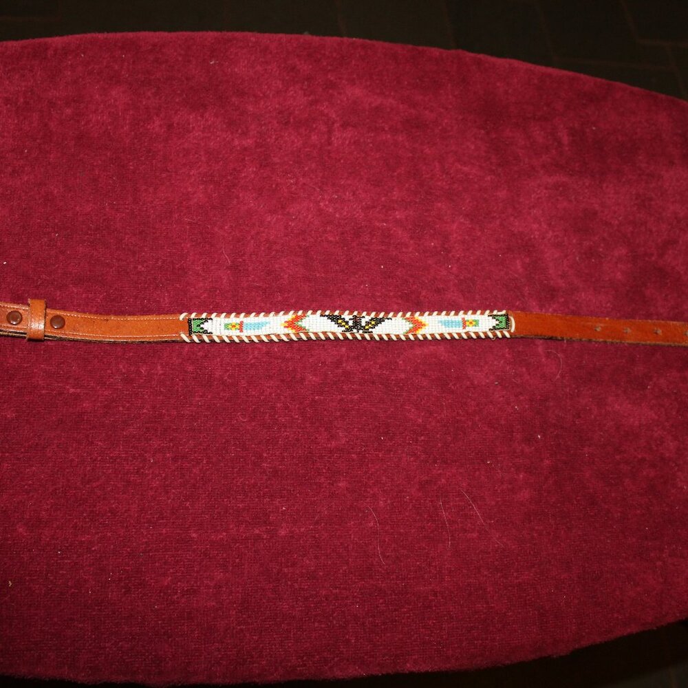 Child's Beaded Hand Tooled Leather Belt, Western Belt
